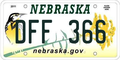NE license plate DFF366