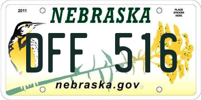 NE license plate DFF516