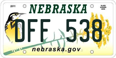 NE license plate DFF538