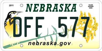 NE license plate DFF577