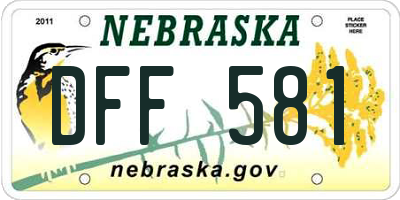 NE license plate DFF581