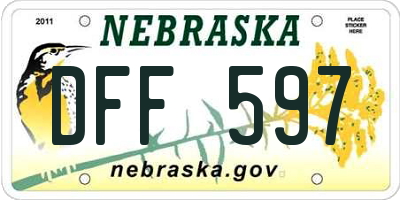 NE license plate DFF597