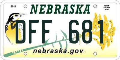 NE license plate DFF681