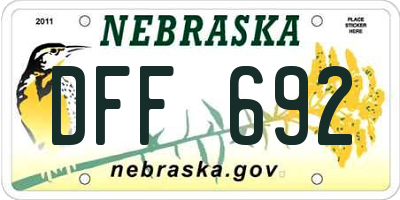 NE license plate DFF692