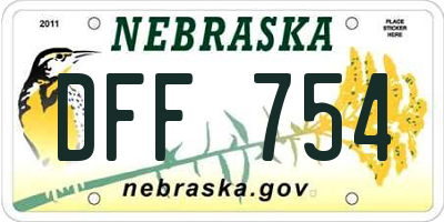 NE license plate DFF754