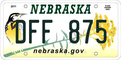 NE license plate DFF875