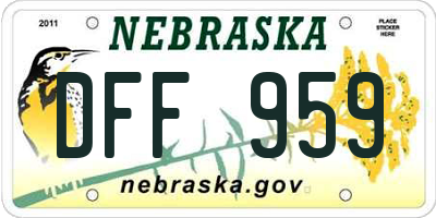NE license plate DFF959