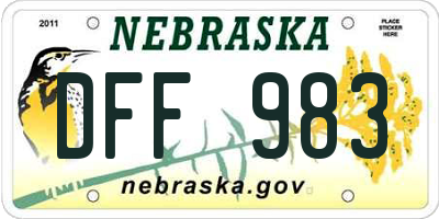 NE license plate DFF983