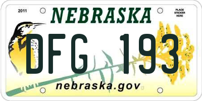 NE license plate DFG193