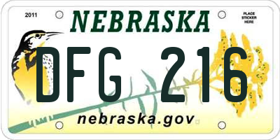 NE license plate DFG216