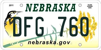 NE license plate DFG760