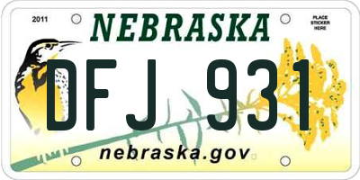 NE license plate DFJ931