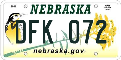 NE license plate DFK072