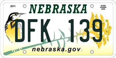 NE license plate DFK139