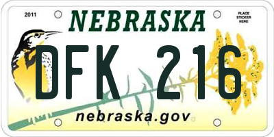 NE license plate DFK216