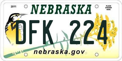 NE license plate DFK224