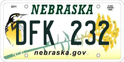 NE license plate DFK232