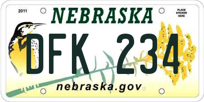 NE license plate DFK234