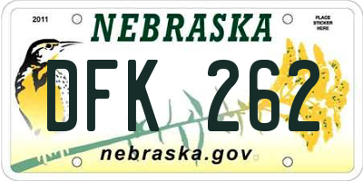 NE license plate DFK262