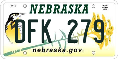 NE license plate DFK279
