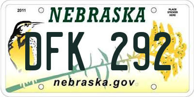 NE license plate DFK292