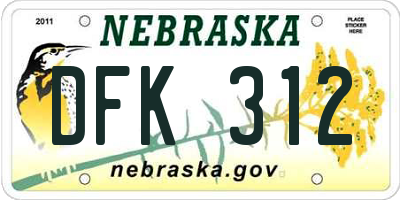 NE license plate DFK312