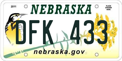 NE license plate DFK433