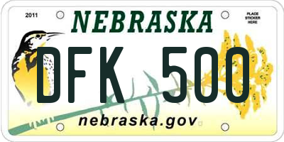 NE license plate DFK500