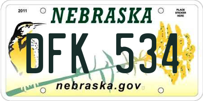 NE license plate DFK534