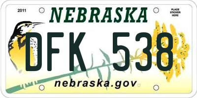 NE license plate DFK538