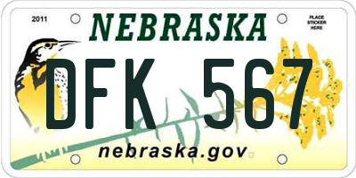 NE license plate DFK567