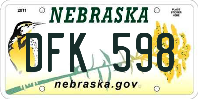 NE license plate DFK598