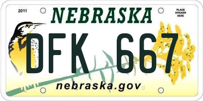 NE license plate DFK667