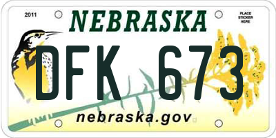 NE license plate DFK673