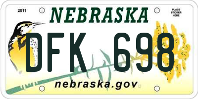 NE license plate DFK698