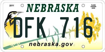 NE license plate DFK716