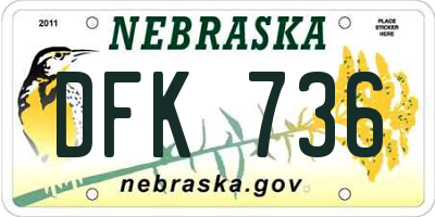 NE license plate DFK736