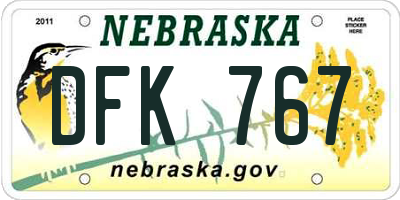 NE license plate DFK767
