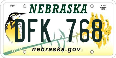 NE license plate DFK768