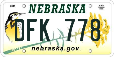 NE license plate DFK778