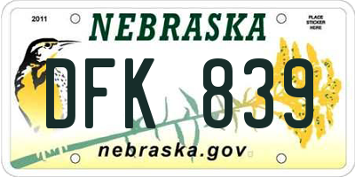 NE license plate DFK839