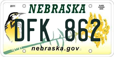 NE license plate DFK862