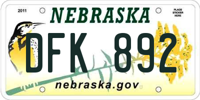 NE license plate DFK892