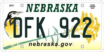 NE license plate DFK922