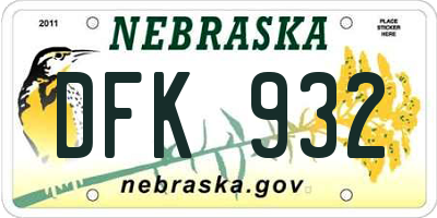 NE license plate DFK932