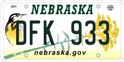 NE license plate DFK933