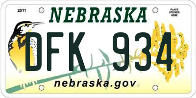 NE license plate DFK934