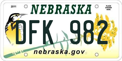 NE license plate DFK982