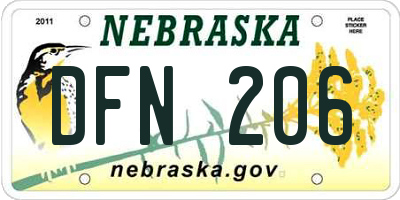 NE license plate DFN206