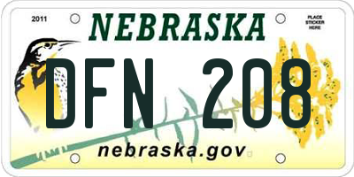 NE license plate DFN208